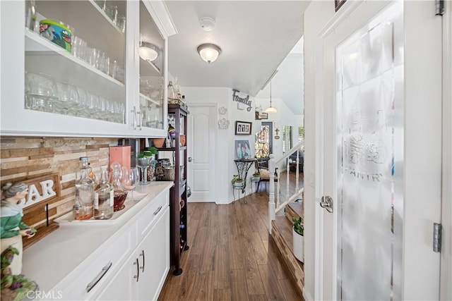 938 Amherst St, Corona, CA 92878 - indoor dry bar featuring dark wood-style floors and stairway