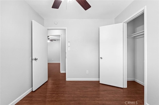 1204 W 5th St, Chico, CA 95928 - unfurnished bedroom with wood finished floors, baseboards, a closet, and a ceiling fan