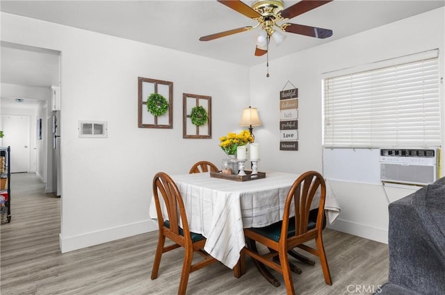 3360 Chico Rd, Atascadero, CA 93422 - dining space featuring light wood-type flooring, ceiling fan, and baseboards