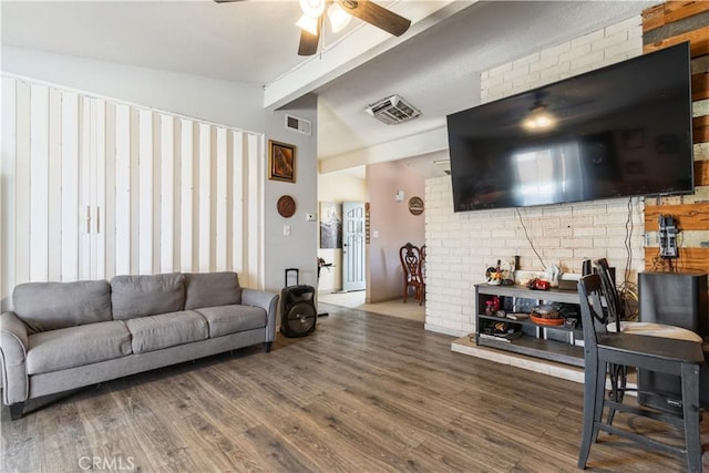 1126 W W Ave H6, Lancaster, CA 93534 - living area featuring a ceiling fan, beam ceiling, and wood finished floors