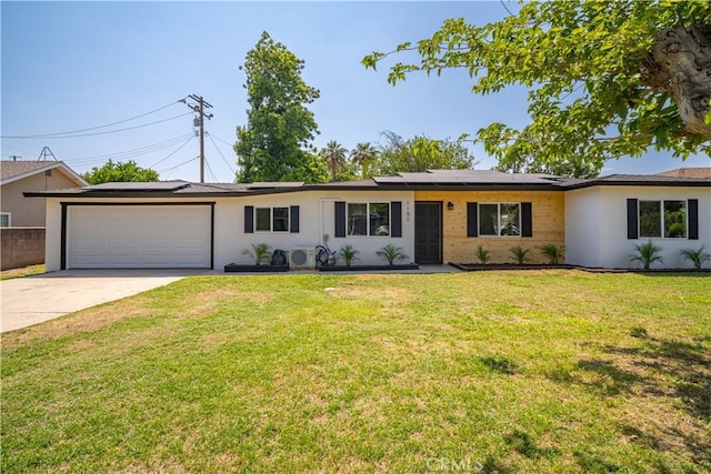 1151 Grand Ave, Colton, CA 92324 - single story home featuring an attached garage, driveway, solar panels, and a front lawn