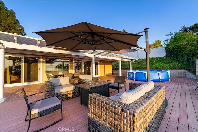1601 Calle De Armonia, San Dimas, CA 91773 - wooden deck with an outdoor living space with a fire pit
