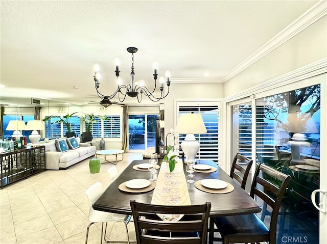 1601 Calle De Armonia, San Dimas, CA 91773 - tiled dining room with a chandelier and ornamental molding