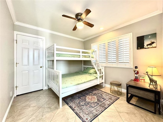 1601 Calle De Armonia, San Dimas, CA 91773 - tiled bedroom featuring crown molding and a ceiling fan