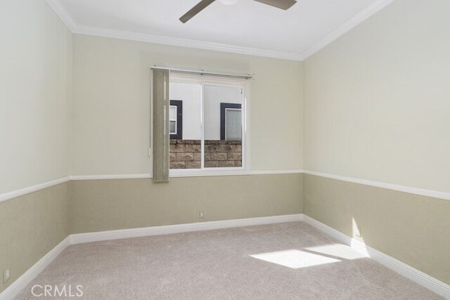 3264 Silver Maple Dr, Yorba Linda, CA 92886 - unfurnished room featuring ceiling fan, crown molding, carpet flooring, and baseboards