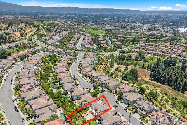 3264 Silver Maple Dr, Yorba Linda, CA 92886 - aerial view of residential area featuring property boundaries highlighted and a mountainous background