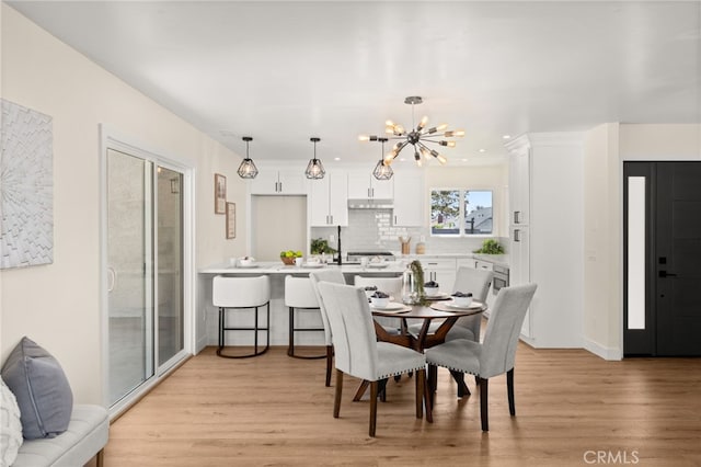 6880 Topaz St, Rancho Cucamonga, CA 91701 - dining area featuring light wood finished floors, a chandelier, and recessed lighting