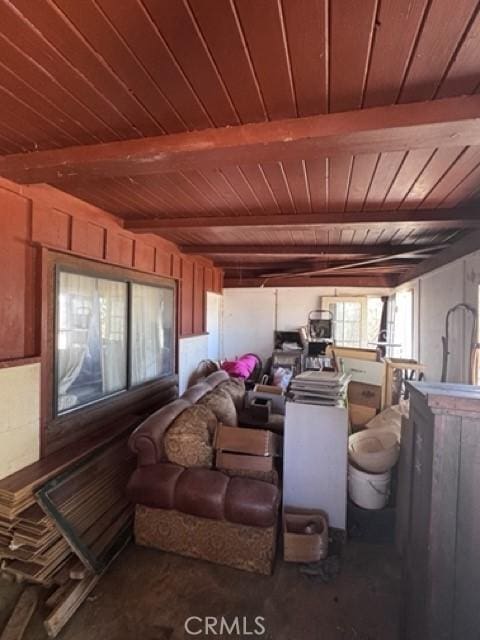 1676 Avalon Ave, Yucca Valley, CA 92284 - living area with wood ceiling with exposed beams