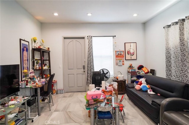 13672 Monroe St, Westminster, CA 92683 - living area featuring light marble finish floors and recessed lighting