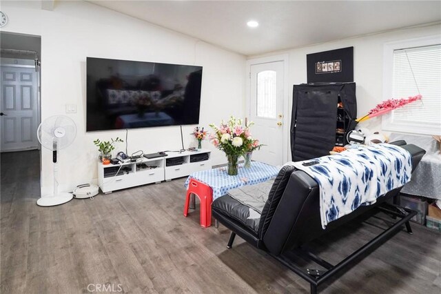 13672 Monroe St, Westminster, CA 92683 - living area with wood finished floors, vaulted ceiling, and recessed lighting