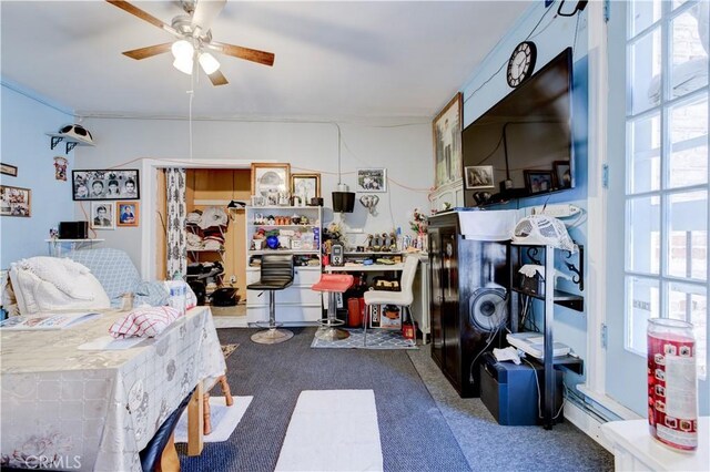 1262 Fedora St, Los Angeles, CA 90006 - bedroom with dark carpet and ceiling fan