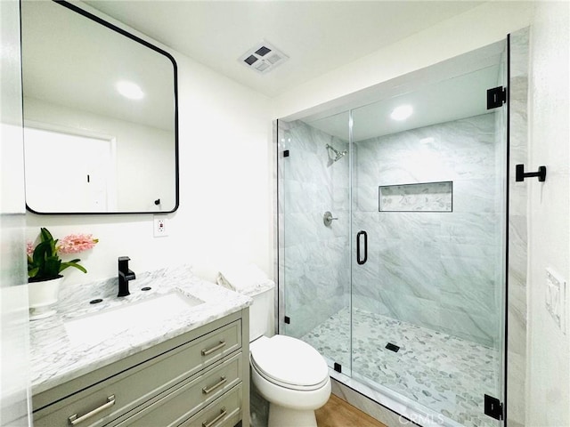 32942 Paseo Del Lucero, San Juan Capistrano, CA 92675 - full bath with vanity, a marble finish shower, and recessed lighting