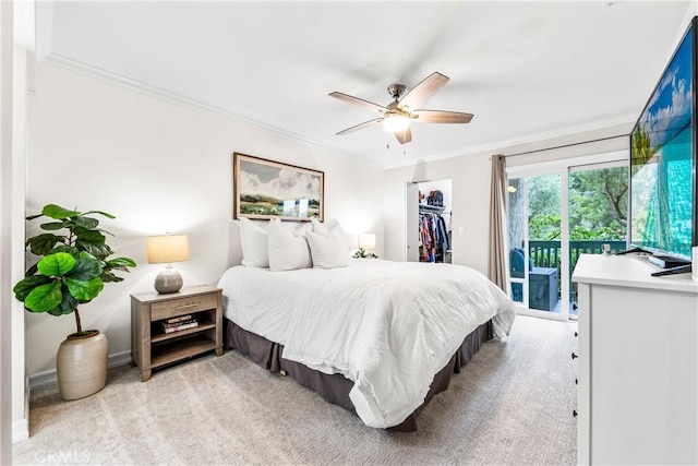 564 N Bellflower Blvd Unit 120, Long Beach, CA 90814 - carpeted bedroom with ornamental molding, access to outside, a ceiling fan, a walk in closet, and a closet