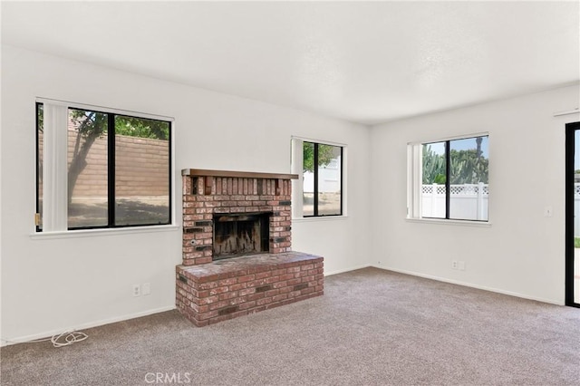 10824 Sundance Dr, Rancho Cucamonga, CA 91730 - unfurnished living room with carpet floors, a brick fireplace, and baseboards