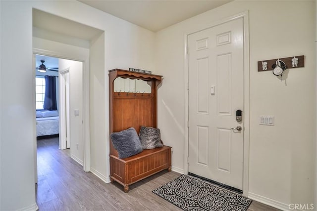 6886 Cache Way, Jurupa Valley, CA 91752 - mudroom featuring wood finished floors and ceiling fan