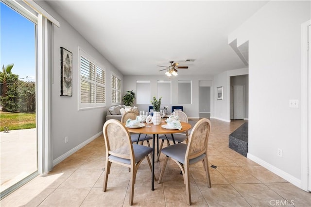 12337 Columbia Ln, Eastvale, CA 91752 - dining area featuring a ceiling fan and light tile patterned flooring