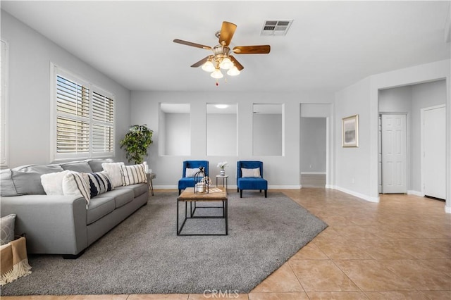 12337 Columbia Ln, Eastvale, CA 91752 - living room featuring a ceiling fan and light tile patterned flooring