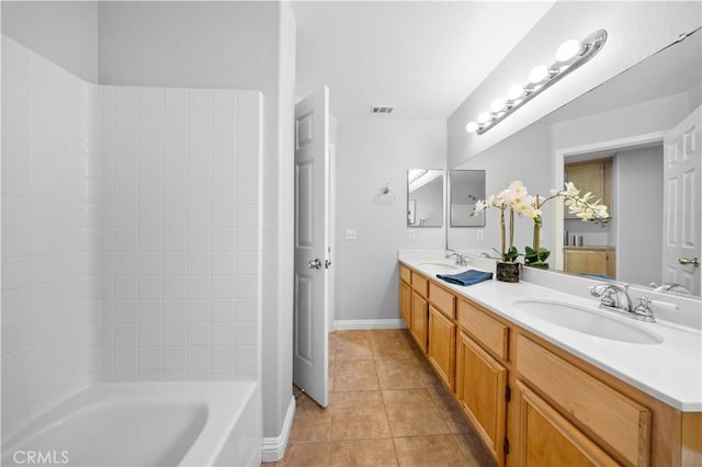 12337 Columbia Ln, Eastvale, CA 91752 - full bathroom featuring double vanity, tile patterned flooring, and shower / bathtub combination