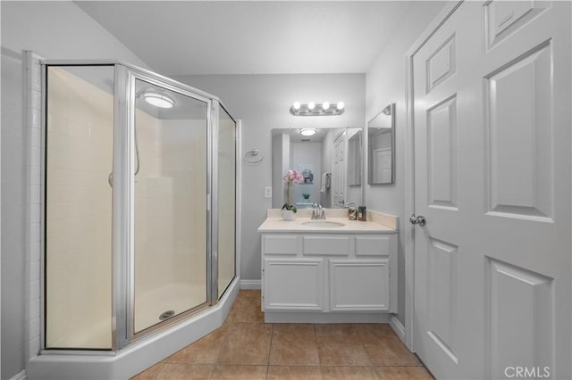 12337 Columbia Ln, Eastvale, CA 91752 - bathroom with vanity, a stall shower, and tile patterned floors
