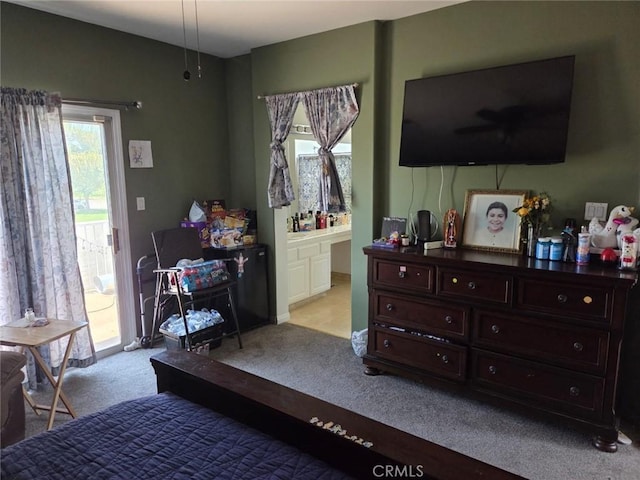 5825 Sky Lakes Ave, Bakersfield, CA 93313 - bedroom with carpet, access to exterior, and ensuite bathroom