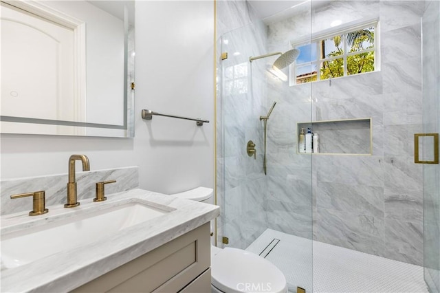 7 Telescope, Newport Coast, CA 92657 - bathroom with toilet, vanity, and a marble finish shower