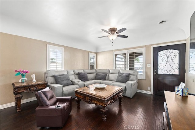 921 N Brand Blvd, San Fernando, CA 91340 - living area with a ceiling fan, healthy amount of natural light, and dark wood finished floors