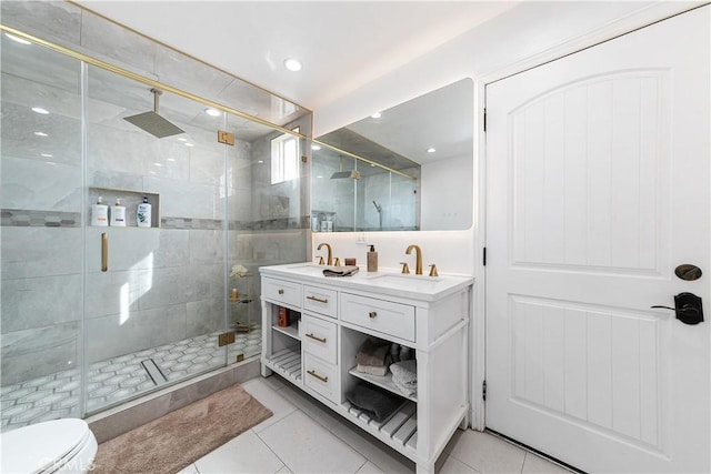 921 N Brand Blvd, San Fernando, CA 91340 - full bathroom with a shower stall, double vanity, and tile patterned flooring