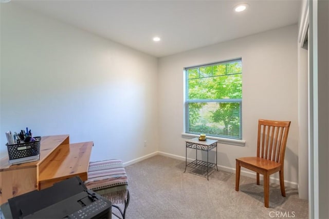9116 Rocky Rd, Weed, CA 96094 - sitting room featuring light carpet, baseboards, a desk, and recessed lighting