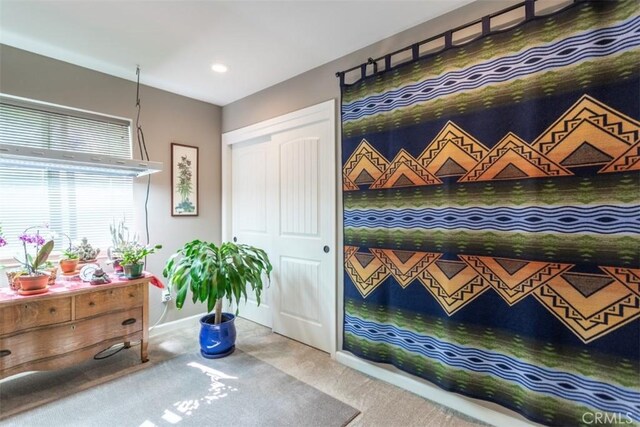 9116 Rocky Rd, Weed, CA 96094 - doorway to outside featuring carpet flooring, baseboards, and recessed lighting