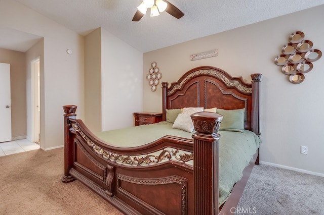 2846 Nandina Dr, Palmdale, CA 93550 - bedroom with light carpet, a ceiling fan, baseboards, and a textured ceiling