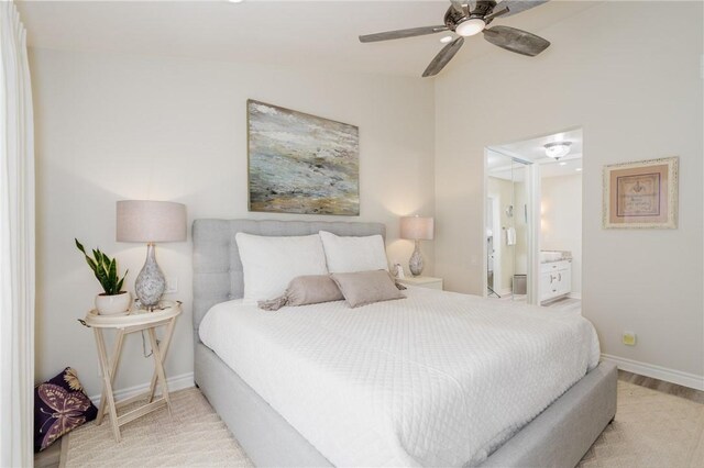 27705 Calle Valdes, Mission Viejo, CA 92692 - bedroom featuring ceiling fan, vaulted ceiling, and ensuite bath