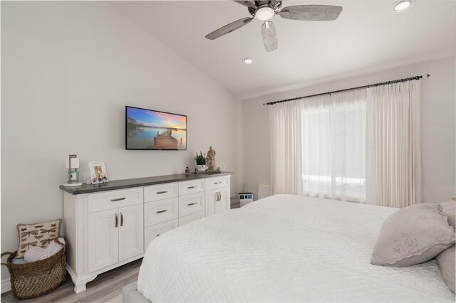 27705 Calle Valdes, Mission Viejo, CA 92692 - bedroom with lofted ceiling, light wood finished floors, recessed lighting, and a ceiling fan