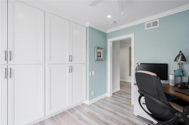 27705 Calle Valdes, Mission Viejo, CA 92692 - office with light wood-style floors, ceiling fan, and crown molding