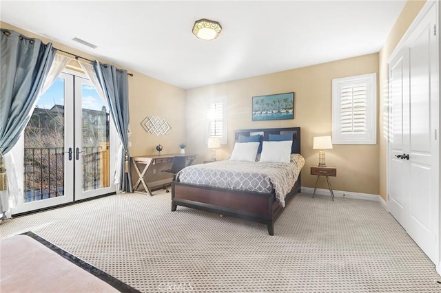 19599 Highland Terrace Dr, Walnut, CA 91789 - carpeted bedroom featuring multiple windows, access to outside, baseboards, and french doors