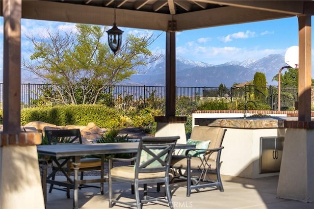 19599 Highland Terrace Dr, Walnut, CA 91789 - fenced backyard featuring outdoor dining area, a mountain view, and a patio