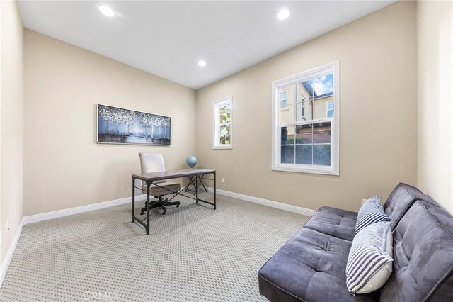 19599 Highland Terrace Dr, Walnut, CA 91789 - home office with carpet flooring, baseboards, and recessed lighting