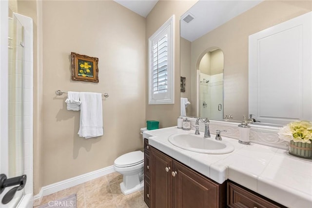 19599 Highland Terrace Dr, Walnut, CA 91789 - full bathroom featuring toilet, baseboards, vanity, and an enclosed shower
