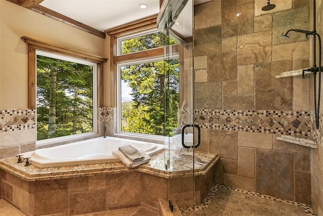 29025 Red Grouse Ct, Lake Arrowhead, CA 92352 - bathroom featuring a stall shower and a bath