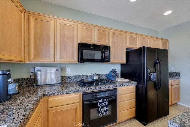 13324 Morningside St, Hesperia, CA 92344 - kitchen with black appliances, light brown cabinets, recessed lighting, and light tile patterned floors