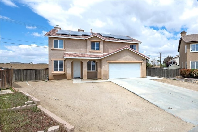 13324 Morningside St, Hesperia, CA 92344 - view of front of home with stucco siding, solar panels, driveway, and a tile roof