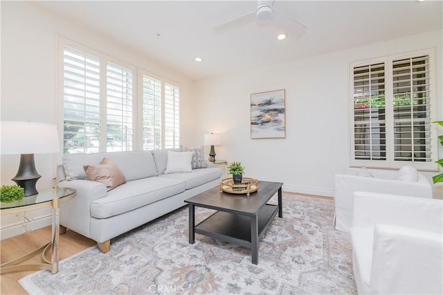 2115 Via Viejo, San Clemente, CA 92673 - living area with wood finished floors, a ceiling fan, and recessed lighting