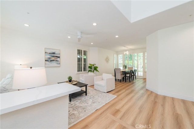 2115 Via Viejo, San Clemente, CA 92673 - living room featuring recessed lighting, light wood-style floors, and a ceiling fan