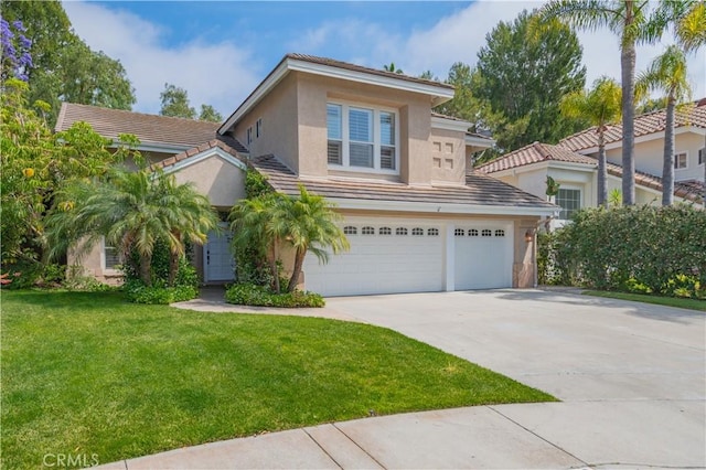 2115 Via Viejo, San Clemente, CA 92673 - view of front of house with stucco siding, an attached garage, concrete driveway, a front lawn, and a tile roof