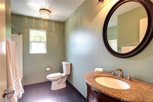 19068 Sunflower Pl, Riverside, CA 92508 - bathroom with vanity, shower / tub combo, and a textured wall