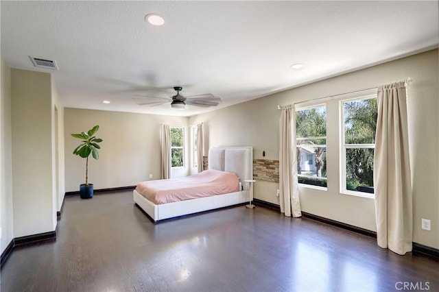 19068 Sunflower Pl, Riverside, CA 92508 - bedroom with multiple windows, dark wood-style flooring, a ceiling fan, and recessed lighting
