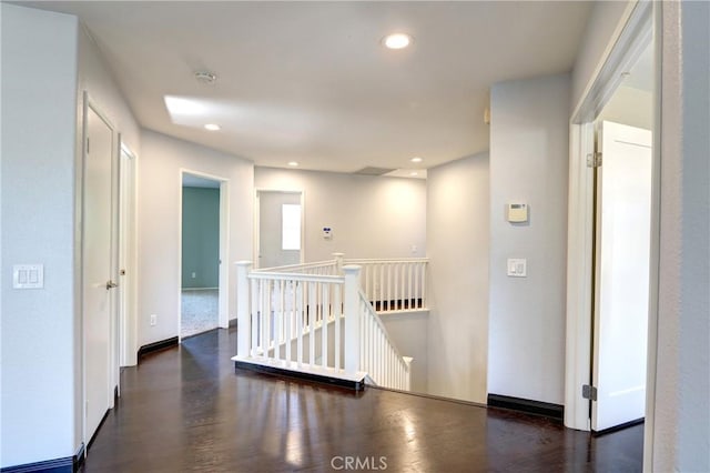 19068 Sunflower Pl, Riverside, CA 92508 - corridor with an upstairs landing, wood finished floors, and recessed lighting