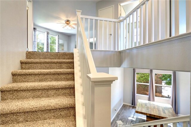19068 Sunflower Pl, Riverside, CA 92508 - stairs with wood finished floors and ceiling fan