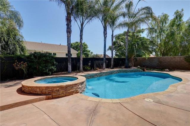 19068 Sunflower Pl, Riverside, CA 92508 - view of pool with a fenced backyard, a patio, and a pool with connected hot tub