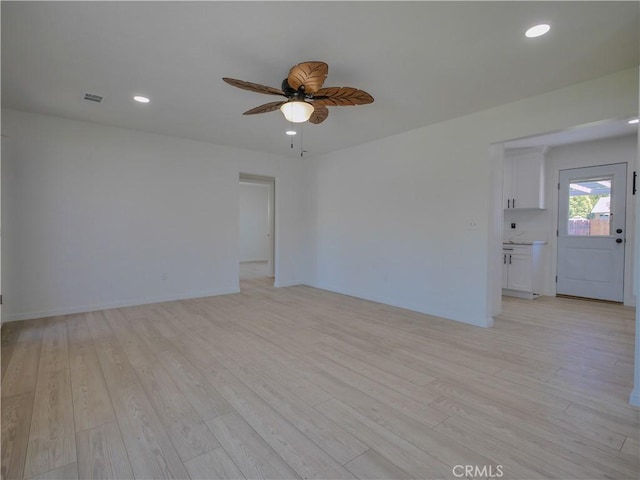 24931 Vine St, San Bernardino, CA 92410 - empty room featuring ceiling fan, light wood-style flooring, and recessed lighting