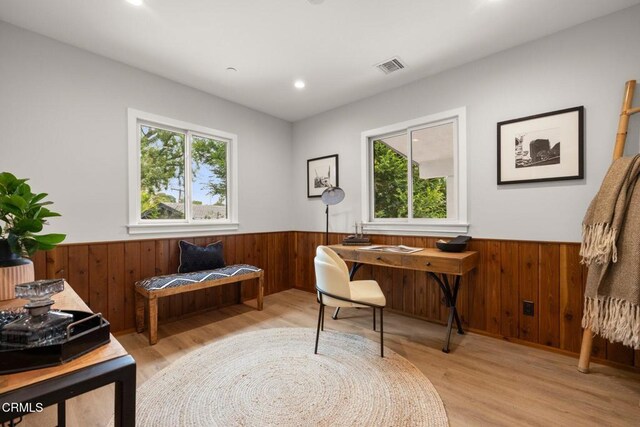 845 Rollin St, South Pasadena, CA 91030 - office space with wainscoting, wooden walls, plenty of natural light, wood finished floors, and recessed lighting